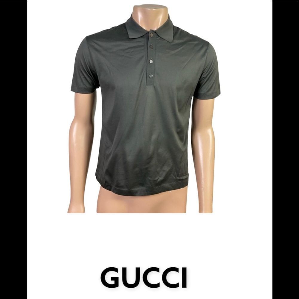 GUCCI Gray Short Sleeve Collared Cotton Polo Shirt S